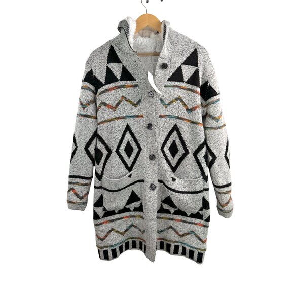 Northern Angel Aztec Print sherpa lined button hooded jacket sz S - Picture 1 of 10
